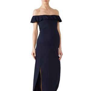 Susana Monaco Maternity Gown Navy Ruffle Top Slit Bottom Stretchy Size Medium